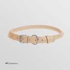 CollarDirect Rolled Leather Dog Collar, Soft Padded Round Puppy Collar, Handmade Genuine Leather Collar Dog Small Large Cat Collars 13 Colors (18-22 Inch, Beige Textured)