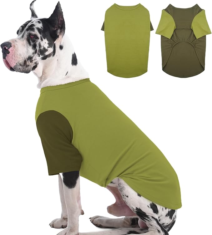 2 Pack Shirts for Large Dogs 4XL - Lightweight Breathable Dog Clothes, Prevent Overheating Summer Cool Tees for Doberman, Alaskan Malamute, Travel, Hiking, Beach, Lounge Wear, Sleep, Green