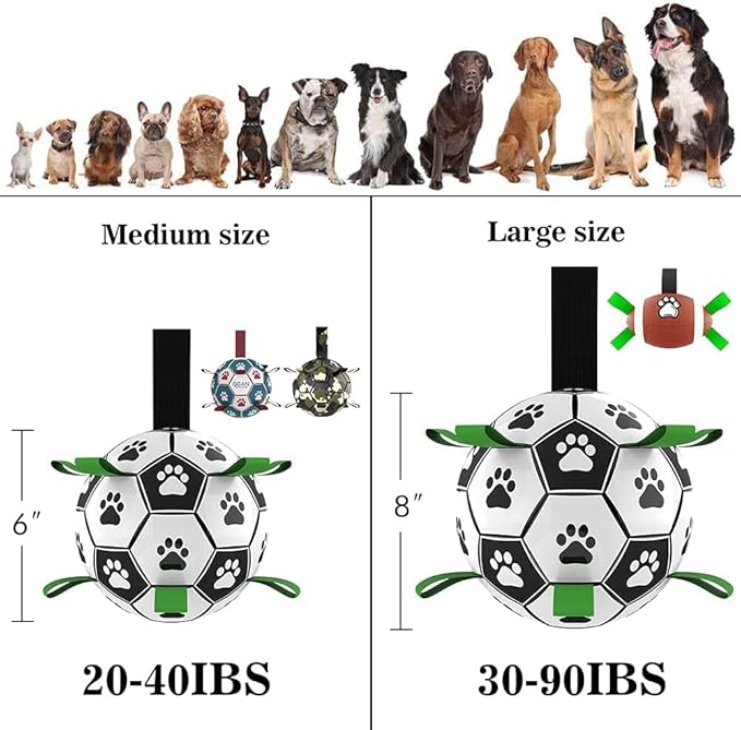 QDAN Dog Soccer Balls Toy with Bell Inside, Outdoor Interactive Dog Toys, Durable Ropes Squeaky Ball for Medium Large Dogs (8 Inch)