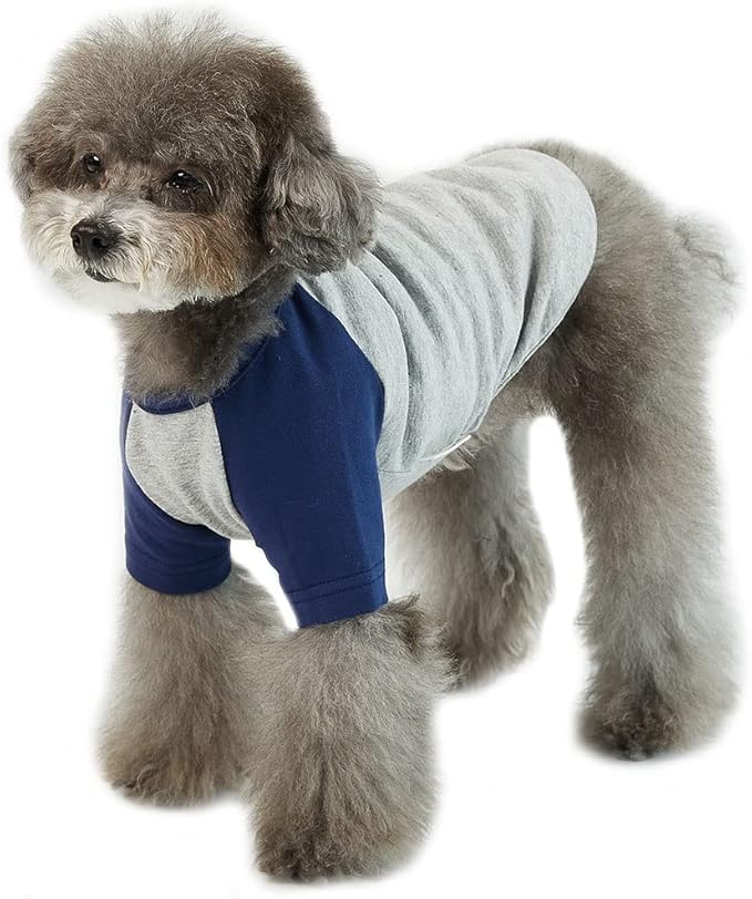 Dog Shirt for Small and Large Dogs Raglan Cotton T-Shirts Soft Breathable Dog Shirts pet Clothes Gray Series (Large, Gray/Navy)