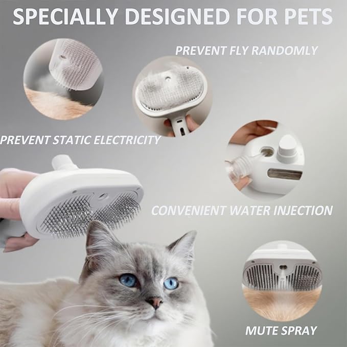 Fresh Fur Shower Brush, 3-in-1 Self-Cleaning Steamy Pet Brush for Dogs & Cats – Grooming Tool for Long & Short Hair, Removes Loose Hair and Reduces Shedding (White)
