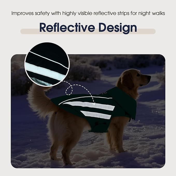 IECOii 4XL Winter Dog Coat - Waterproof & Reflective & Adjustable, Warm Fleece Jacket for Great Dane, Snow & Rain Walking, Skiing, Green, Sizes XXXXL