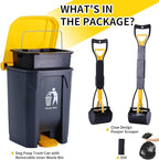 Pooper Scooper 2 Pack with 20 Litre Step Dog Poop Trash Can, 28" Long Handle Dog Poop Scoopers for Large Small Dogs Heavy Duty, Removable Inner Bucket for Outdoors, 50 Waste Bags Included