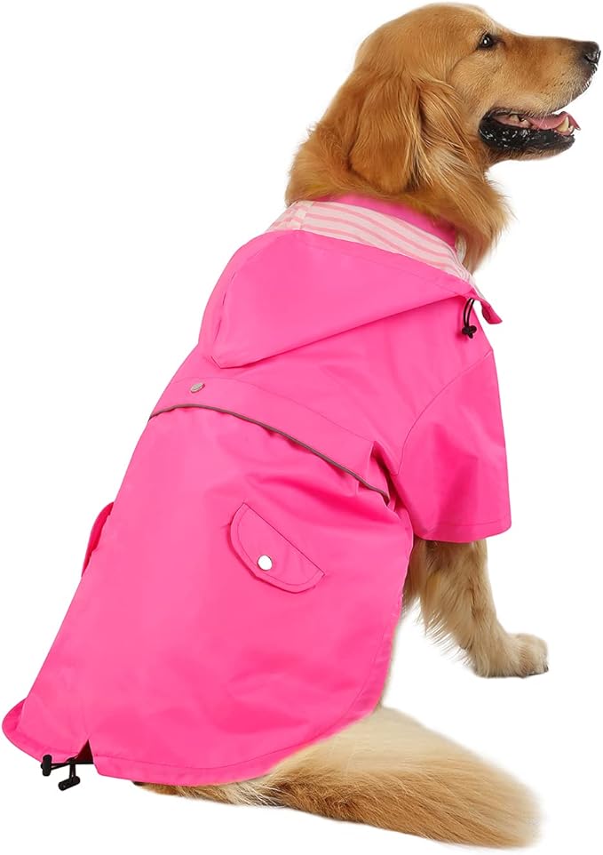 HDE Dog Raincoat Poncho Double Layer Zip Rain Jacket with Removable Hood, Leash Hole for Small to 3XL Dogs and Puppies Pink - 2XL