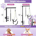 Dog Grooming Arm with Clamp, Heavy Duty Pet Grooming Table Arm with Grooming Hammock, Loop Noose & Two No-Sit Haunch Holder, 36" Height Adjustable for Medium & Small Pets, Black