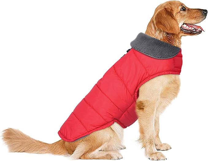 Dog Winter Coat, Waterproof Dog Jacket with Leash Hole, Reflective Adjustable Pet Snow Vest, Warm Fleece Sweater for Small Medium Large Dogs - Red, 3XL