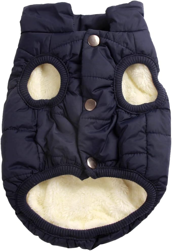 2 Layers Fleece Lined Warm Dog Jacket for Puppy Winter Cold Weather,Soft Windproof Small Dog Coat,Blue XS