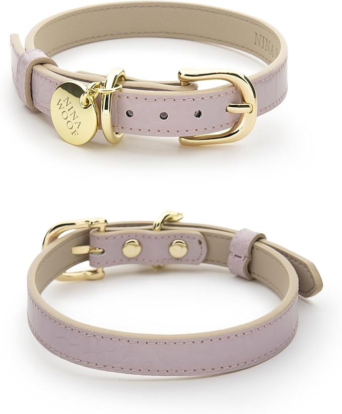 NINA WOOF Milan Vegan Leather Dog Collar - Padded Luxury Dog Collar with Adjustable Buckle - Collar for Dogs, for Small Dogs and Large Dogs - Color Lilac, Size Large