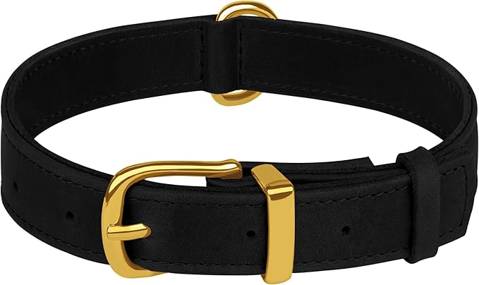 Leather Dog Collar - Heavy Duty Adjustable Soft Padded Pet Collars for Small Medium Large Dogs Breed - Black Green Brown Pink Red Blue (Black, L, 15"-19" Neck Fit)