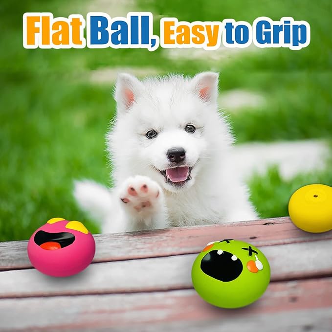 Squeaky Dog Toy for Small Dogs, Rubber Latex Puppy Toys Small Dog Toys, Soft Smile Face Squeaky Dog Balls Flat for Mini, Small Breeds