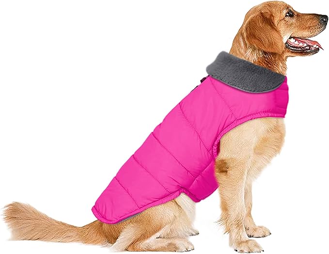 Dog Winter Coat, Waterproof Dog Jacket with Leash Hole, Reflective Adjustable Pet Snow Vest, Warm Fleece Sweater for Small Medium Large Dogs - Pink, M
