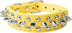 Spiked Dog Collar Soft Pu Leather Mushrooms Rivet Spike Studded Puppy Adjustable Pet Collars for Small Breeds (XS, Yellow)