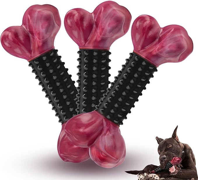 Apasiri Dog Toys for Aggressive Chewers with Bacon Flavor: 3-Pack Dog Bones for Large Dogs, 8" Chew Toys Long-Lasting, Tough Nylon & Rubber Dogs Toys