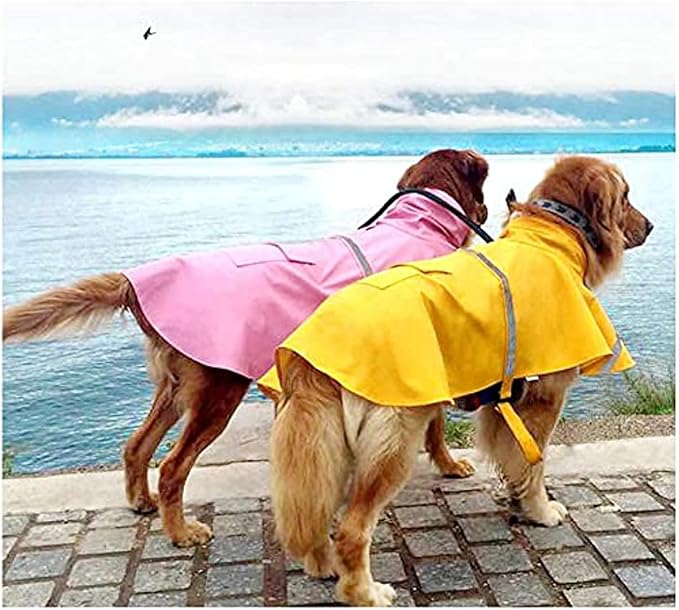 Mikayoo Large Dog Raincoat Adjustable Pet Waterproof Clothes Lightweight Rain Jacket Poncho Hoodies with Strip Reflective (XL, Yellow)