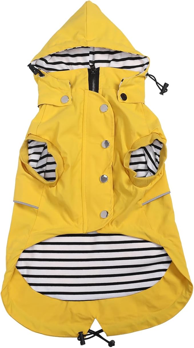 Dog Raincoat Waterproof Raincoats Dog rain Jacket Buttons Zipper Hood Drawstring Suitable for Small Medium Yorkie Terrier Schnauzer Poodle Border Collie Labrador 8lbs to 80lbs Yellow M