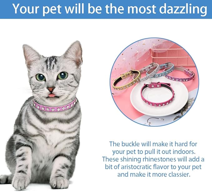 Cat Collar Rhinestone Bling Cute Cat Collars Accessories for Pet Collars Adjustable Ideal for Girl Cats Male Cats(Rosered)
