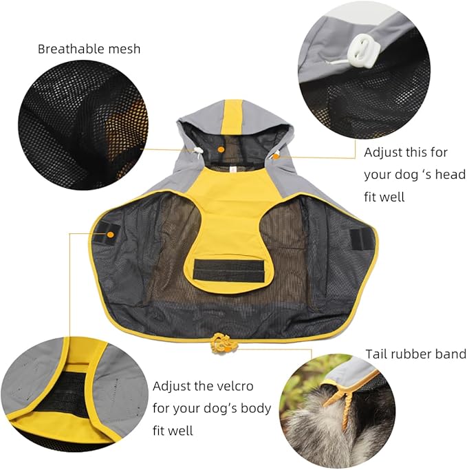 Dogs Packable Lightweight Raincoat: Pet Dog Hood Waterproof Coats Yellow Size 7