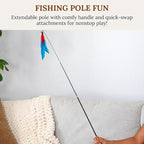 Cat Toys Set Cat Fishing Pole Retractable Wand Suction Cup & Hanging Teaser Wand for Indoor Cats & Kittens Feather Attachments Ribbon