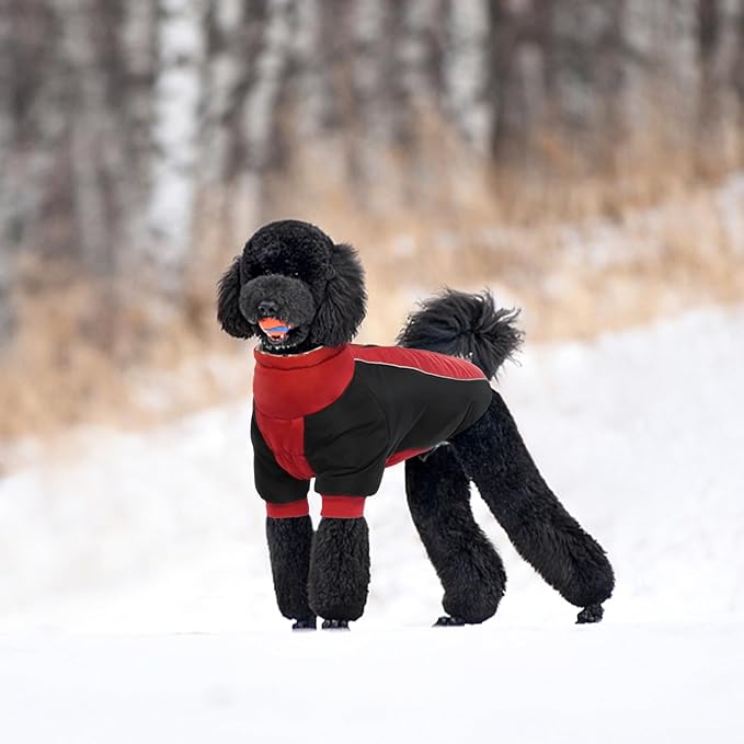 IDOMIK Reversible Dog Winter Coat, Thick Warm Dog Coat with Leopard Fleece Lining&Zipper, Adjustable High Collar Waterproof Jacket, Reflective Pet Cold Weather Coats for Small Dogs,Red,S