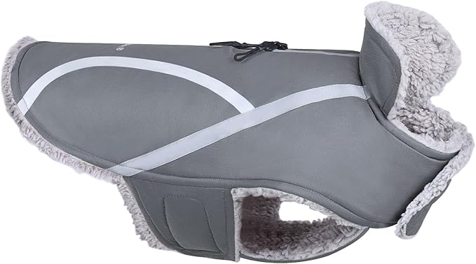 VIVAGLORY Frostfit Dog Coat, Dog Jacket for Winter & Cold Weather, Warm Fluffy Fleece Lined Water Resistant Reflective for Puppy, Coat with Velcro Fastening & Leash Hole, L, Grey
