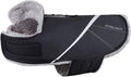 VIVAGLORY Snowrap Dog Coat, Jacket with Harness Hole & Velcro Closure, Dog Coat for Winter & Cold Weather, Fluffy Warm Fleece Lined Reflective Water Resistant for Puppy, L, Black