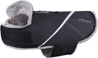 VIVAGLORY Snowrap Dog Coat, Jacket with Harness Hole & Velcro Closure, Dog Coat for Winter & Cold Weather, Fluffy Warm Fleece Lined Reflective Water Resistant for Puppy, XS, Black