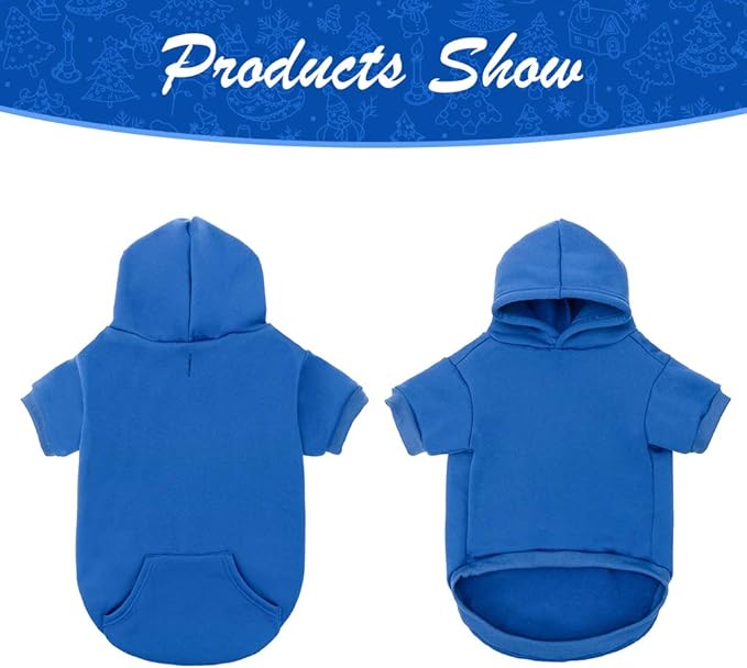 KOOLTAIL Basic Dog Hoodie - Soft and Warm Dog Hoodie Sweater with Leash Hole and Pocket, Dog Winter Coat, Cold Weather Clothes Sweatshirt for Small Medium Large Dogs Puppy Cat Boys Girls Blue S