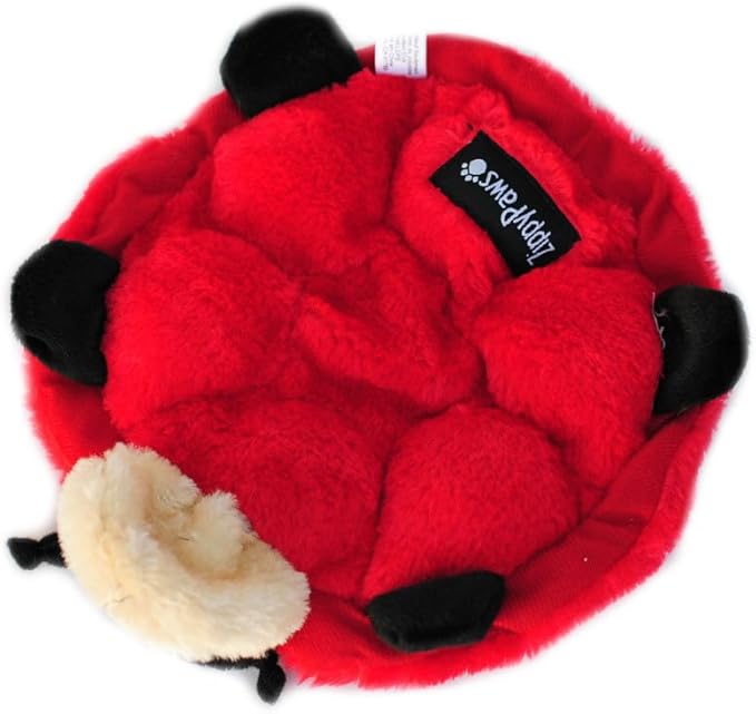 ZippyPaws Squeakie Crawler- No Stuffing Dog Toy to Keep Them Busy, for Small, Medium, & Large Dogs, Squeaky Pet Toy for Boredom, Unstuffed Chew Toy, Soft Plush Puppy Products, Betsey The Ladybug- 10"