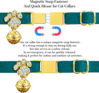 Personalized Breakaway Cat Collars - Magnetic Buckle, Bell - Safety Quick Release, Customized for Girls & Boys Cats- (Velvet-Green)