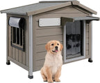 Outdoor Dog House Weatherproof Large Wooden Dog Kennel Indoor for Small Dogs with Chew-Proof Frame, Oxford Fabric Window, Removable Floor Pet Shelter (Grey, 30.1" D x 18.3" W x 24" H)
