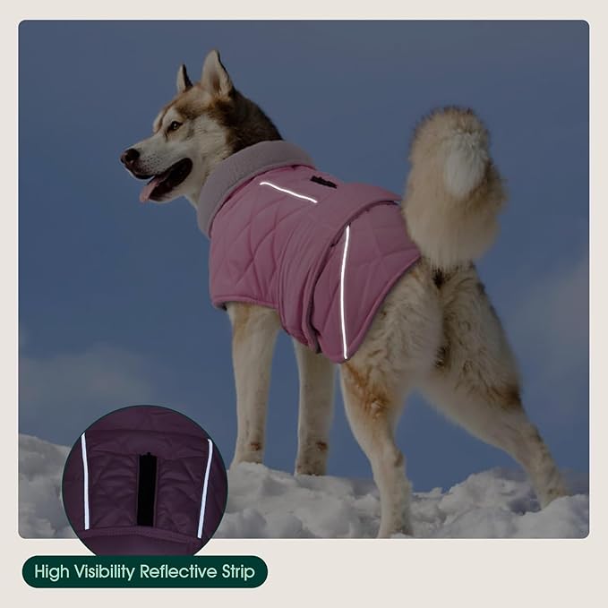 Kuoser Dog Coat, Extra Warm Dog Jacket Windproof Dogs Cold Weather Coats for Medium Dogs, Fleece Lining Turtleneck Puppy Snowsuit Reflective Adjustable Pet Winter Clothes Christmas, Pink M