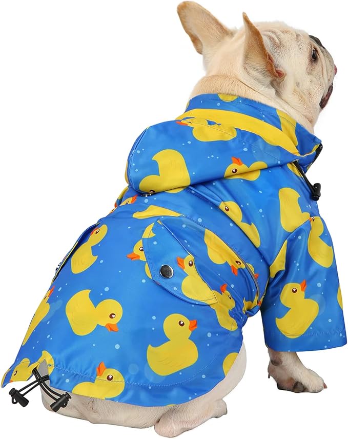 HDE Dog Raincoat Poncho Double Layer Zip Rain Jacket with Removable Hood, Leash Hole for Small to 3XL Dogs and Puppies Ducks Blue - S