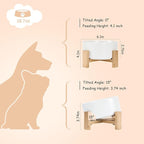 SPUNKYJUNKY 15° Slanted Ceramic Dog and Cat Bowl with Wooden Stand, Tilted Bulldog Food and Water Bowl No Slip Non-Spill for Cats Medium Dogs Big Face Pets 28.7 OZ (3.6 Cups, White)