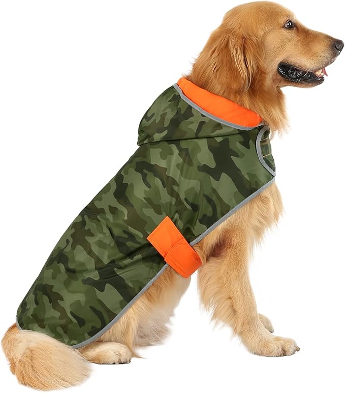 HDE Reversible Dog Raincoat Hooded Slicker Poncho Rain Coat Jacket for Small Medium Large Dogs Camo Orange - XL