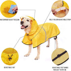 Large Dog Raincoat Jacket with Adjustable Belly Strap and Leash Hole - Hoodie with Reflective Strip - Waterproof Slicker Lightweight Breathable - Easy to Wear