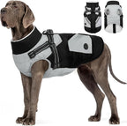 FUAMEY Dog Winter Jackets for Large Dogs,Dog Coat with Harness Built in,Waterproof Dogs Snowsuits Warm Pet Jacket Zip Up Fleece Cold Weather Coats Reflective Puppy Vest with Pocket Black 3XL
