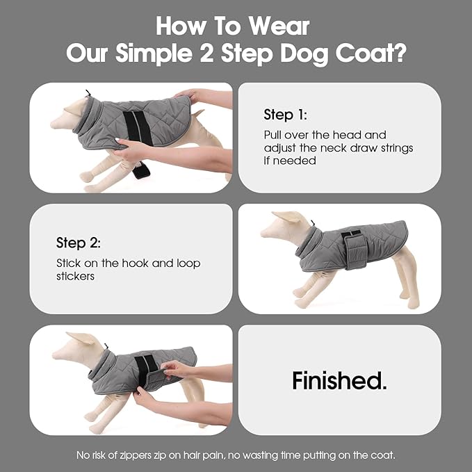 Dog Winter Coat Warm Padded Puppy Jacket Windproof Water Resistant Clothes for Small Medium Large Pets Christmas Sweater Outfit Vest(Grey, XL)