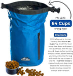 Callieco Dog Food Travel Bag w/ 1 Cup Scoop and Zipper Side Pocket | Waterproof Kibble Storage Container for Home, Road Trips, Camping, Boarding and More (Blue, 64 Cups)