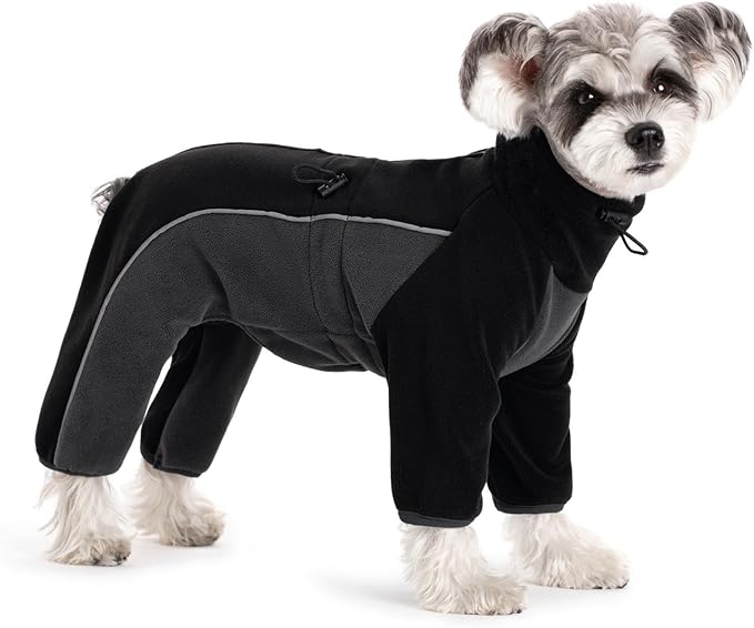 Fleece Dog Coat for Small Medium Dog,Pullover Pajamas Jumpsuit Bodysuit Puppy Coats with Legs, Pet Windproof Warm Cold Weather Jacket Full Body Vest Cozy Snowsuit Outfit Clothes (Black, XXL)
