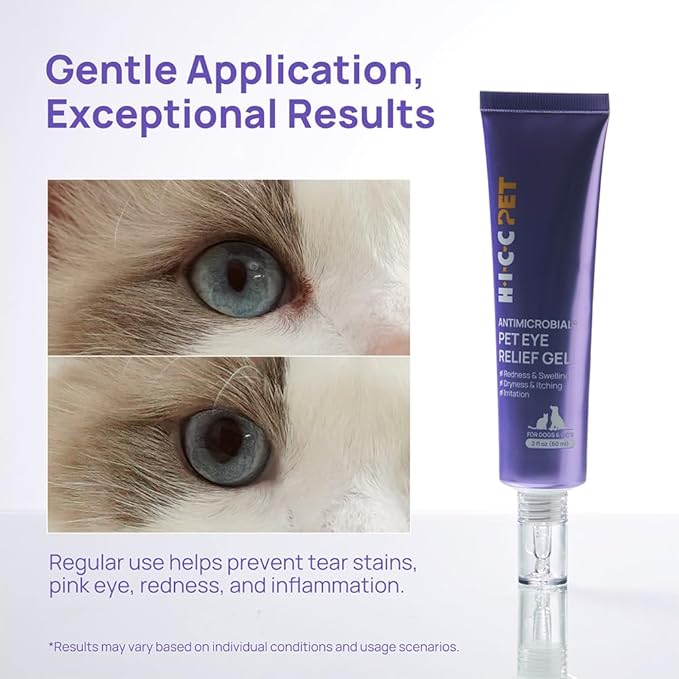 HICC PET Dog Eye Gel, Vet-Recommended Dog Eye Infection Treatment, Cat Eye Drops Wash, Soothes Irritation, Moisturizes Dry Eyes, Pet Eye Drops Ointment Alternative for Dogs, Cats, Horses. 2 fl oz