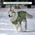 Lelepet Dog Coat Warm Dog Winter Coat Waterproof Dogs Jacket with Harness Built in Reflective Pet Fleece Vest Zip-Up Cold Weather Coats for Large Dogs Turtleneck & Windproof Coats Boxer Green Camo XL