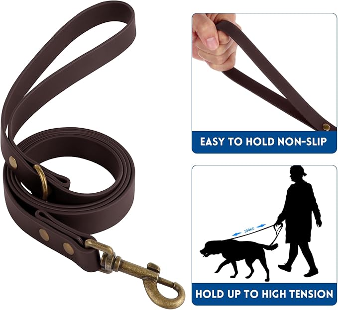 Wisedog Dog Collar and Leash Set, Waterproof Adjustable Puppy Collars with Cute Tag 6FT Dog Leash with Poop Bag for Small Medium Large Dogs (L(Collar:14"-22";Leash:5 ft), Brown)