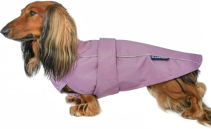 DJANGO Dog Jacket & Raincoat – Lightweight Water-Resistant Coat for Small, Medium, Long Dogs, Dachshunds – Reflective, Adjustable Fit, Harness-Compatible Easy-Access Harness Hole - Lilac Purple Medium