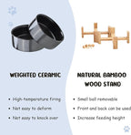SPUNKYJUNKY 15° Slanted Ceramic Dog and Cat Bowl with Wooden Stand, Tilted Bulldog Food and Water Bowl No Slip Non-Spill for Cats Medium Dogs Big Face Pets 28.7 OZ (3.6 Cups, Black × 2)