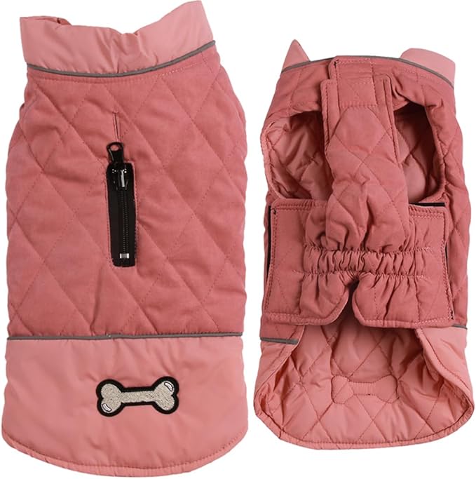 Reversible Dog Coats for Medium Dogs Waterproof Warm Puppy Jacket for Cold Winter,Pink M