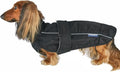 DJANGO Dog Jacket & Raincoat – Lightweight Water-Resistant Coat for Small, Medium & Long Dogs Like Dachshunds – Reflective, Adjustable Fit, Harness-Compatible & Easy-Access Harness Hole - Black, Large