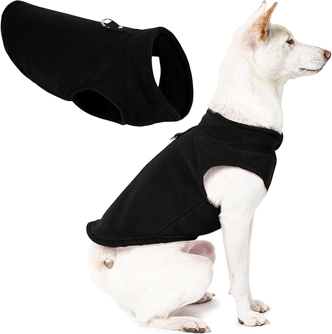 Gooby Fleece Vest Dog Sweater - Black, X-Large - Warm Pullover Fleece Dog Jacket with O-Ring Leash for Small to Medium Dogs