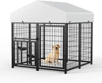 ROOMTEC Large Dog Kennel Outdoor Pet Pens Dogs Run Enclosure Animal Hutch Metal Coop Fence with Roof Cover (4'L x 4'W x 4.25'H)