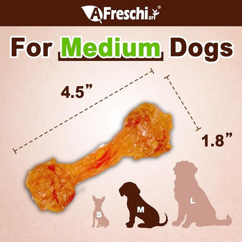 AFreschi Turkey Tendons for Dogs, USA-Sourced, Healthy Dog Treats, Rawhide-Free Puppy Chews, Long Lasting, All Natural, Hypoallergenic Dog Treats for Medium Breeds, 3 Count Pack Bone (M)