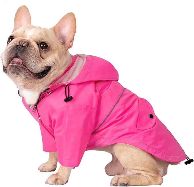 HDE Dog Raincoat Poncho Double Layer Zip Rain Jacket with Removable Hood, Leash Hole for Small to 3XL Dogs and Puppies Pink - L